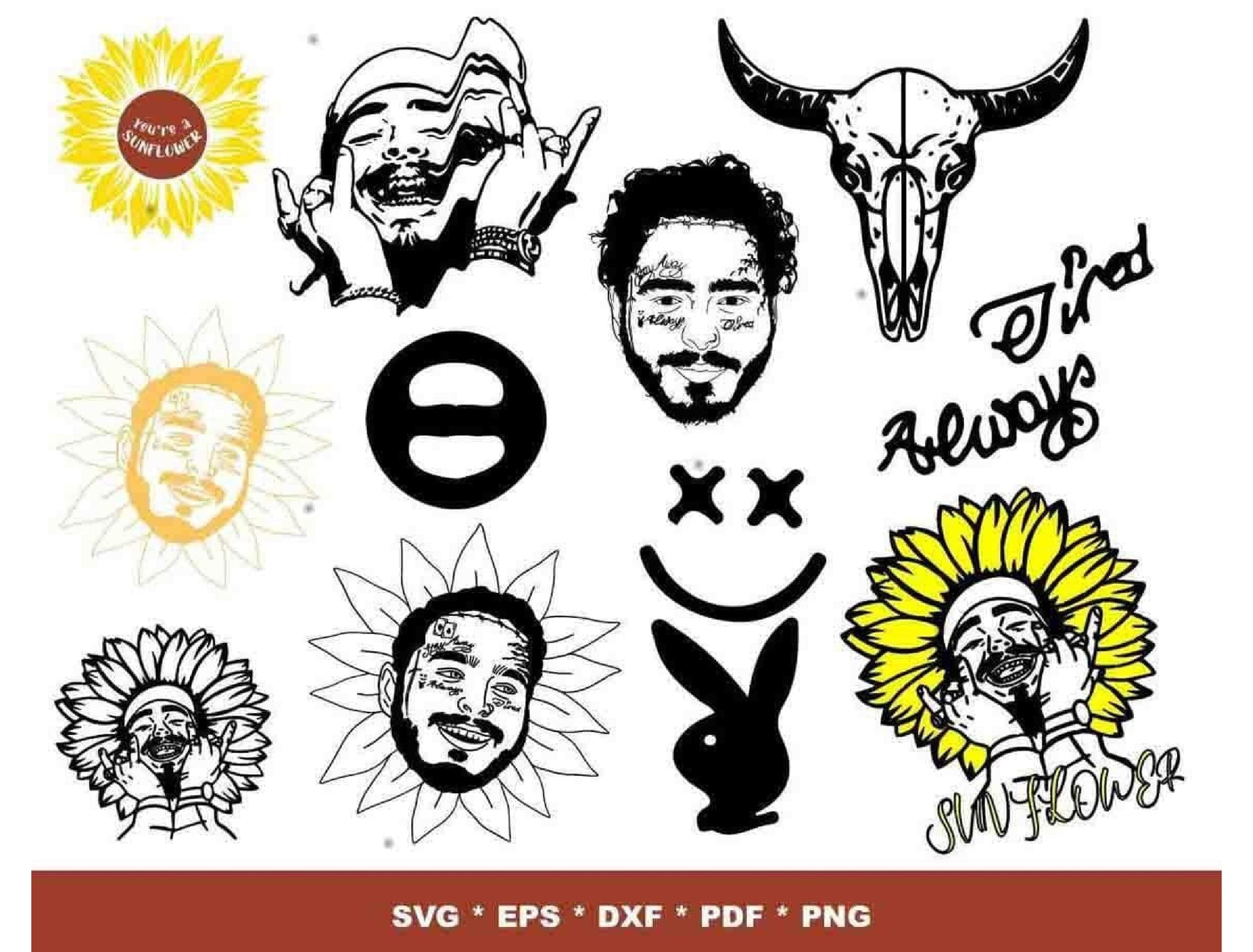 Post Malone SVG Bundle - 270+ files Post Malone SVG, EPS, PNG, DXF for Cricut, Silhouette