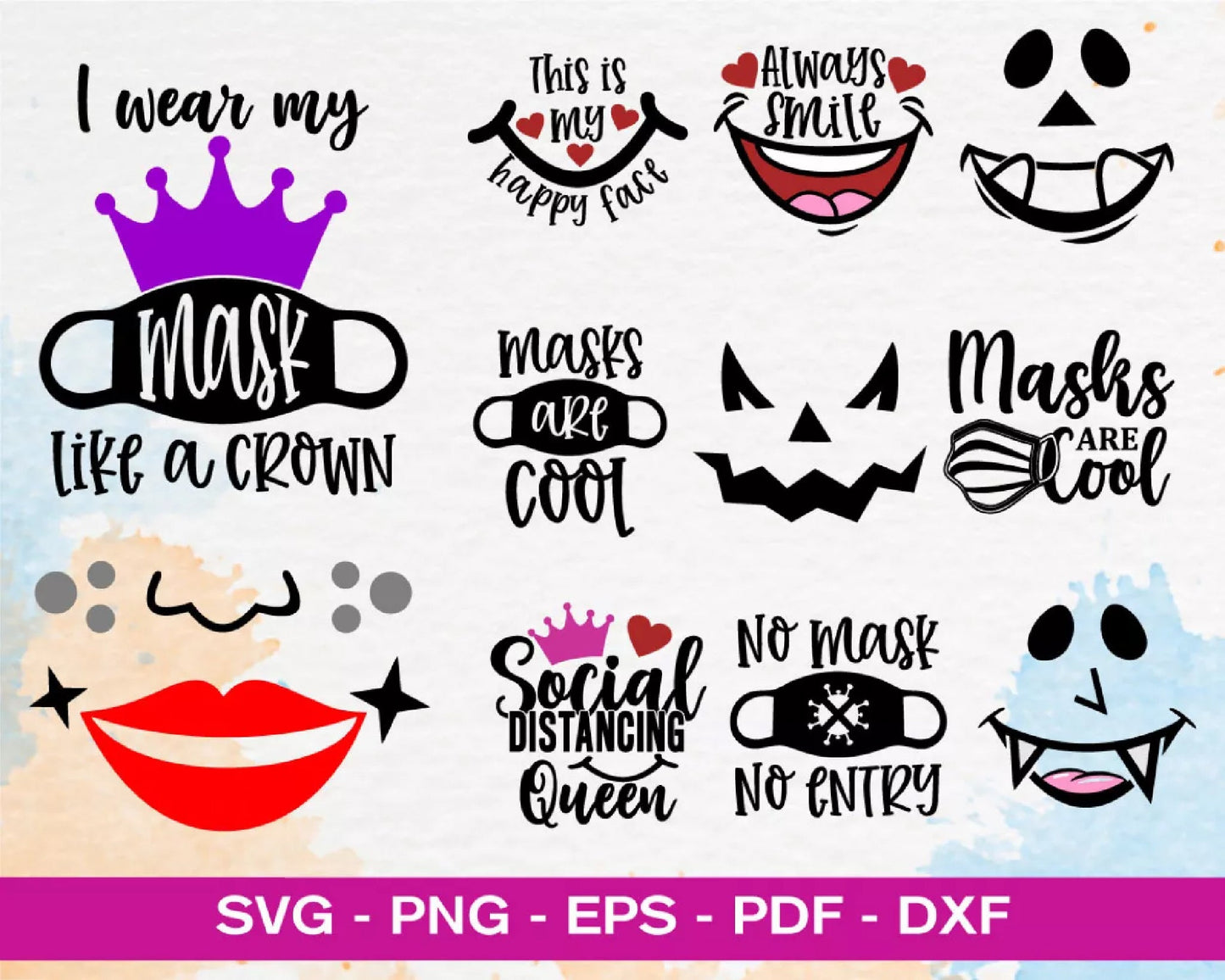 500+ file Funny Face Mask SVG Bundle, Cricut , File cut , Vector file , Silhouette Digital Dowload