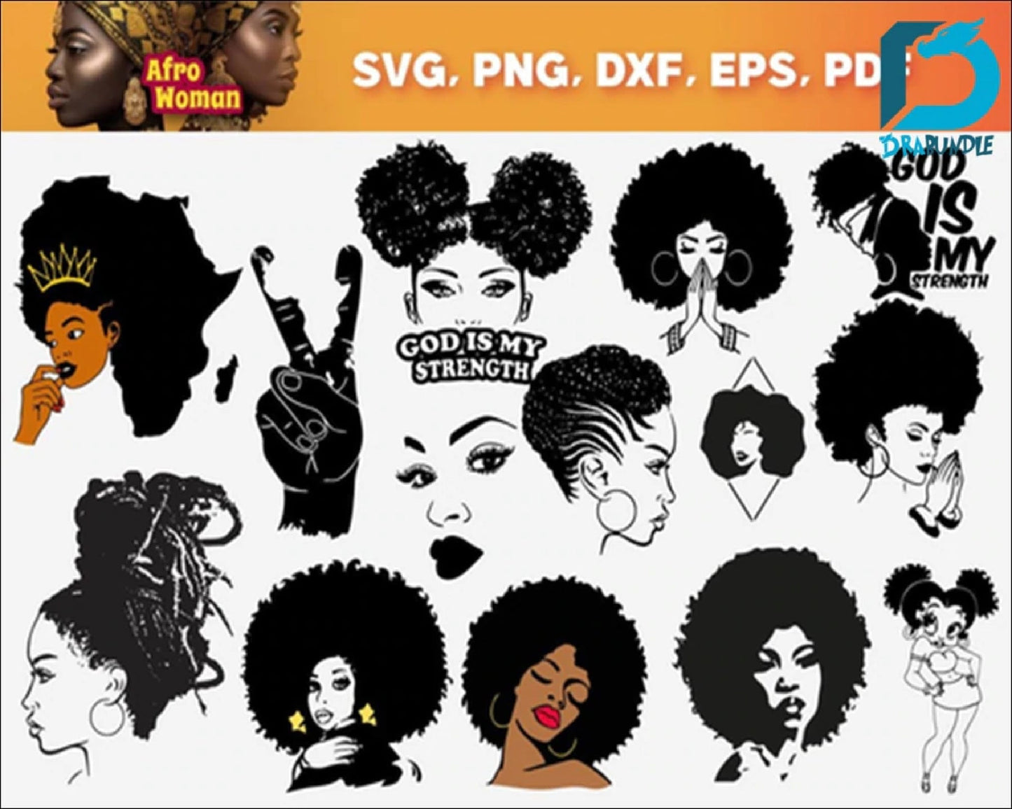 100+Afro Woman SVG, Afro Girl Svg, Afro Queen Svg, Afro Lady Svg, Curly Hair Svg, Black Woman, For Cricut, For Silhouette, Cut Files, Dxf, Png