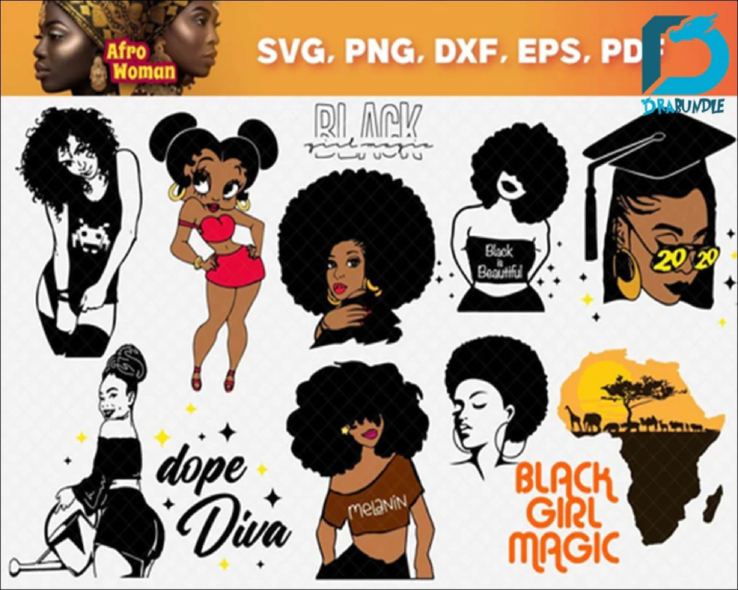 100+Afro Woman SVG, Afro Girl Svg, Afro Queen Svg, Afro Lady Svg, Curly Hair Svg, Black Woman, For Cricut, For Silhouette, Cut Files, Dxf, Png