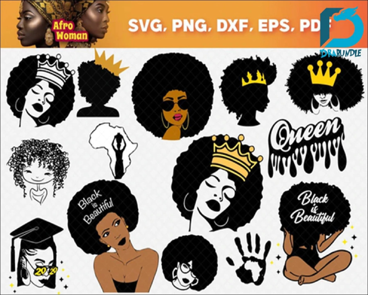 100+Afro Woman SVG, Afro Girl Svg, Afro Queen Svg, Afro Lady Svg, Curly Hair Svg, Black Woman, For Cricut, For Silhouette, Cut Files, Dxf, Png