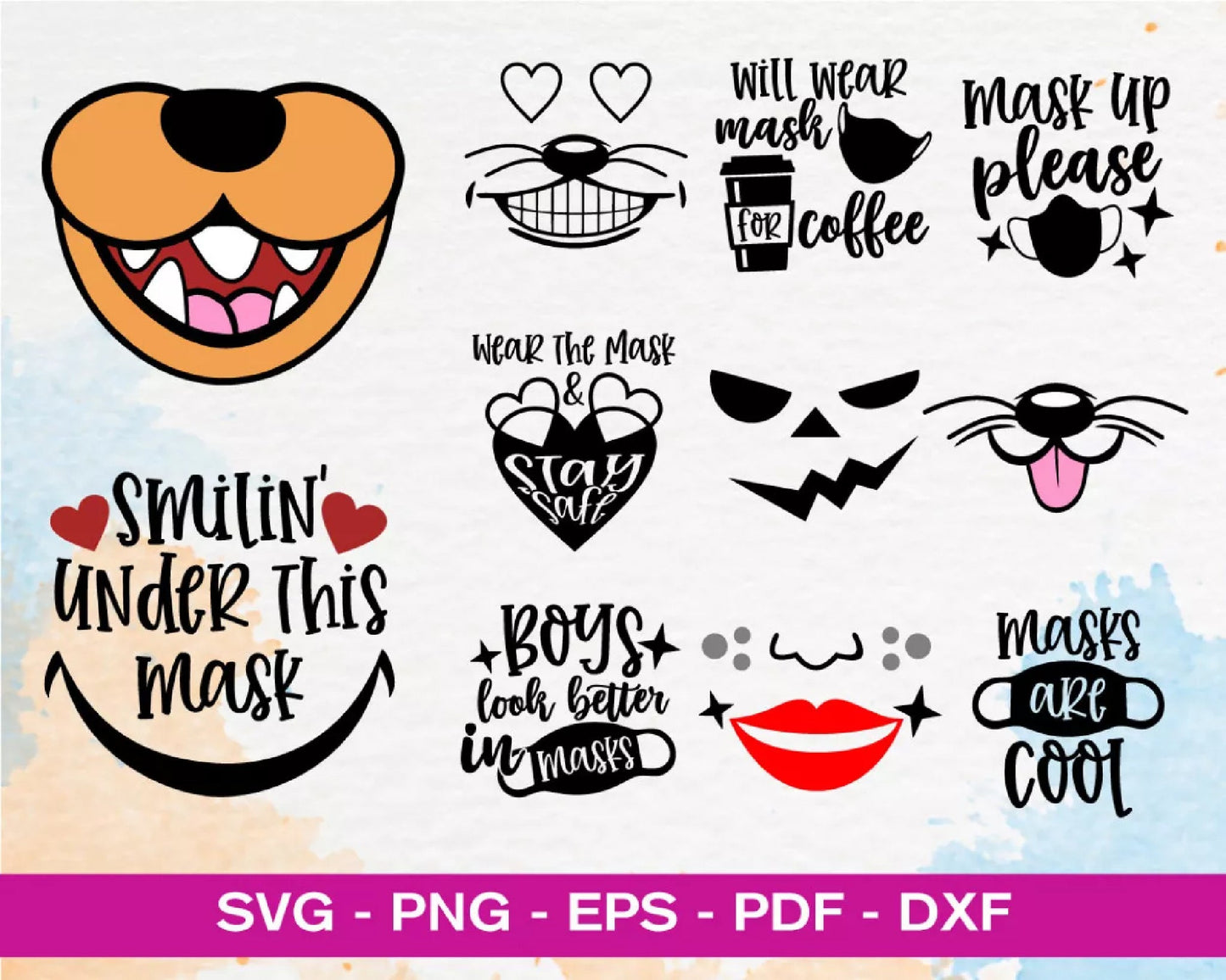 500+ file Funny Face Mask SVG Bundle, Cricut , File cut , Vector file , Silhouette Digital Dowload