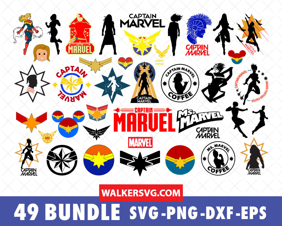 Captain Marvel SVG Bundle - 200+ files Captain Marvel SVG, EPS, PNG, DXF for Cricut, Silhouette