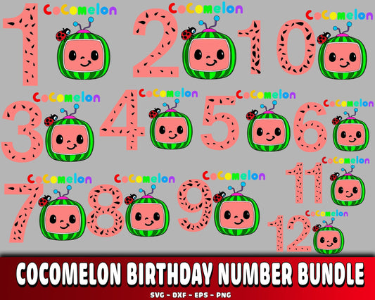 Cocomelon Birthday Number bundle SVG DXF EPS PNG - for Cricut, Silhouette, digital download