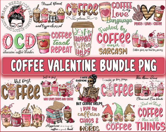 Coffee valentines bundle PNG , Valentine's day PNG, Cutting Image, File Cut , Digital Download, Instant Download