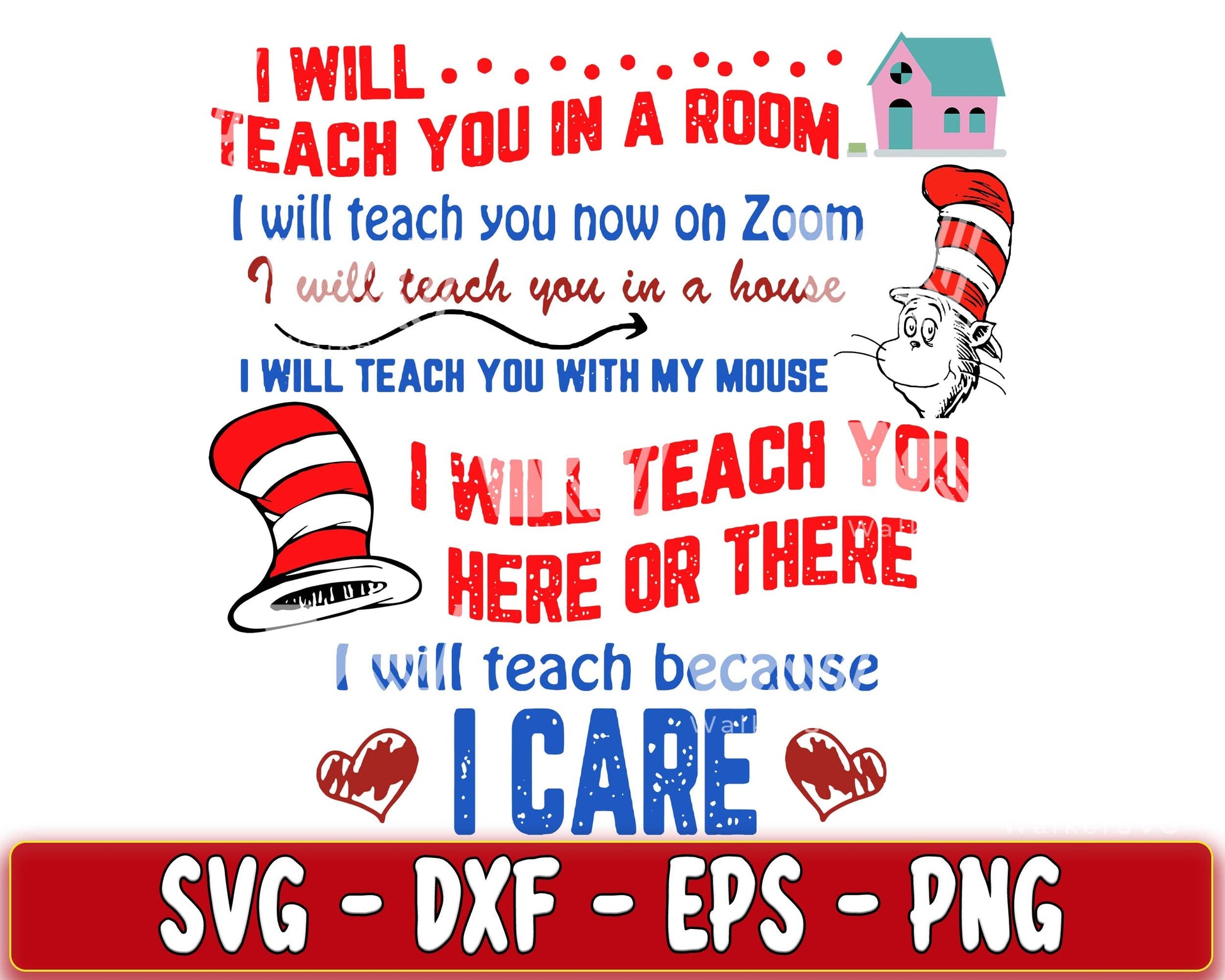 Dr. Seuss I will teach you in a room... SVG, EPS, PNG, DXF , cricut ...