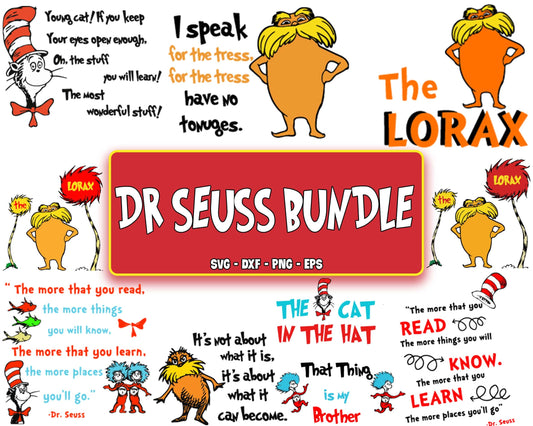 Dr seuss svg, the lorax svg, cat in the hat svg, tress SVG, EPS, PNG, DXF , cricut , file cut, for Cricut, Silhouette , digital download, Instant Download