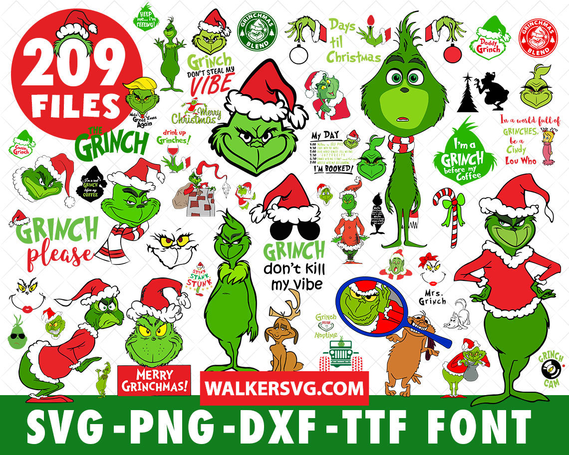 Grinch SVG Bundle - 209+ files Grinch SVG, EPS, PNG, DXF for Cricut, S ...