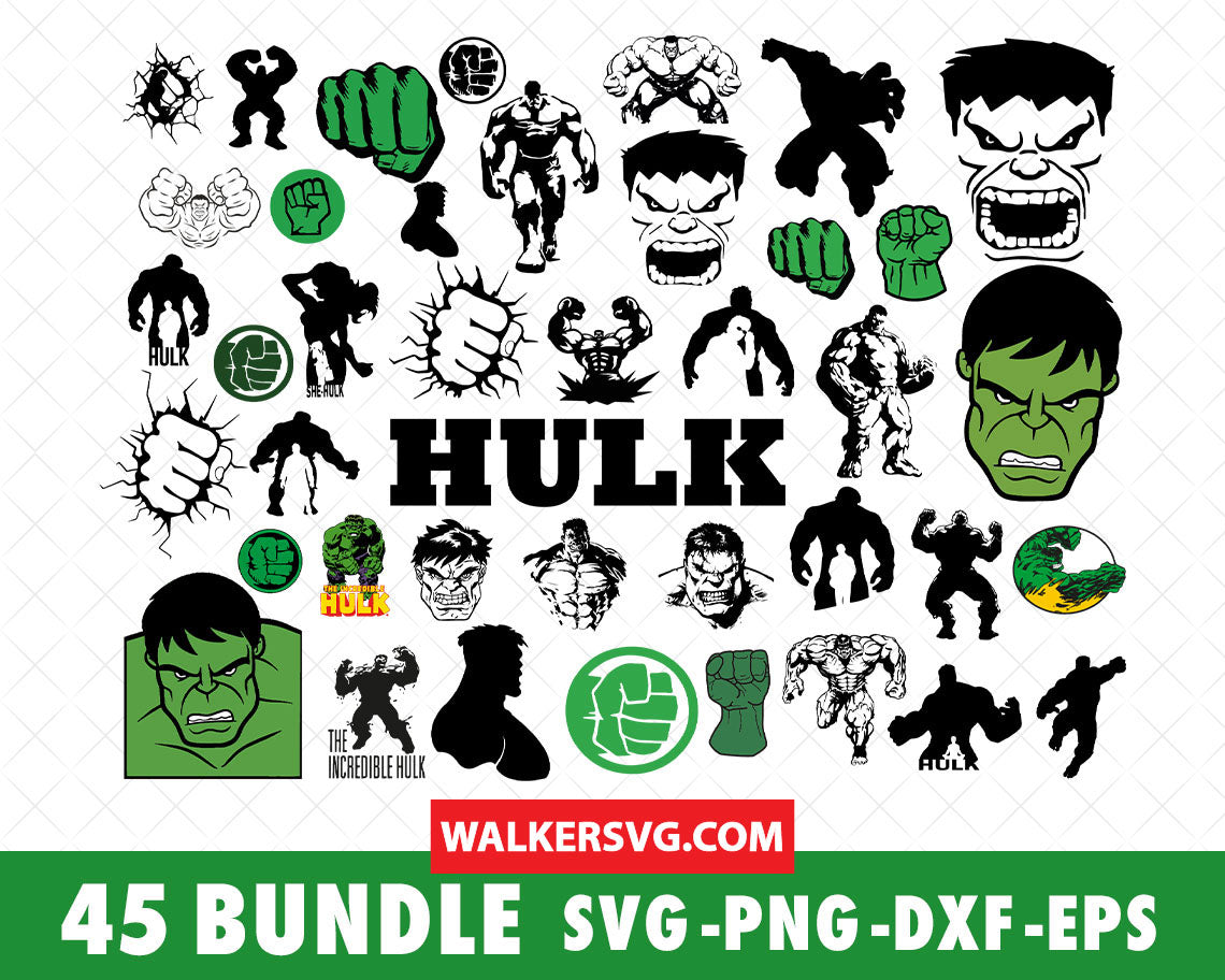 Hulk SVG Bundle - 180+ files Hulk SVG, EPS, PNG, DXF for Cricut, Silhouette