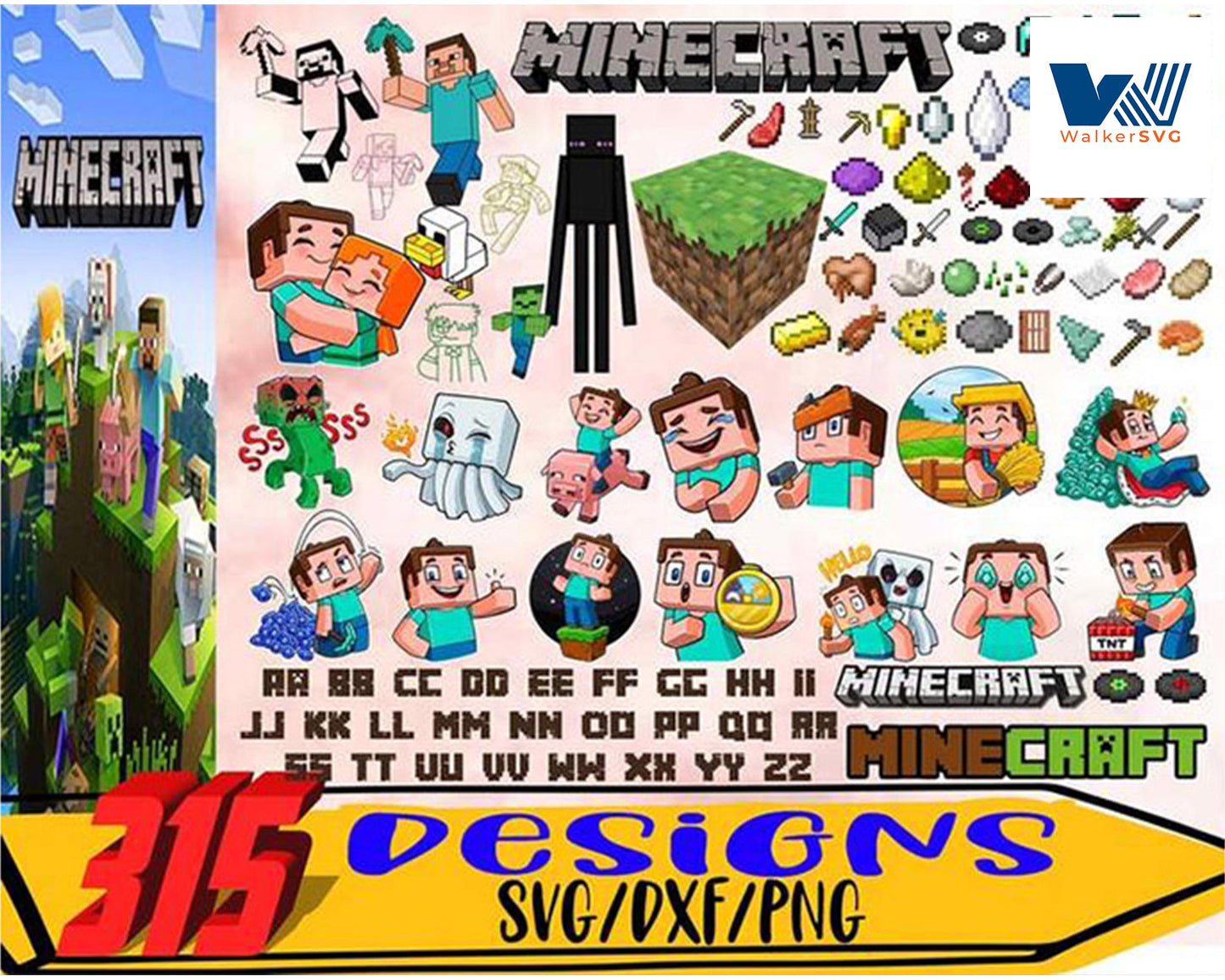 Minecraft SVG Bundle , 315+ files Minecraft SVG, EPS, PNG, DXF for Cricut, Silhouette