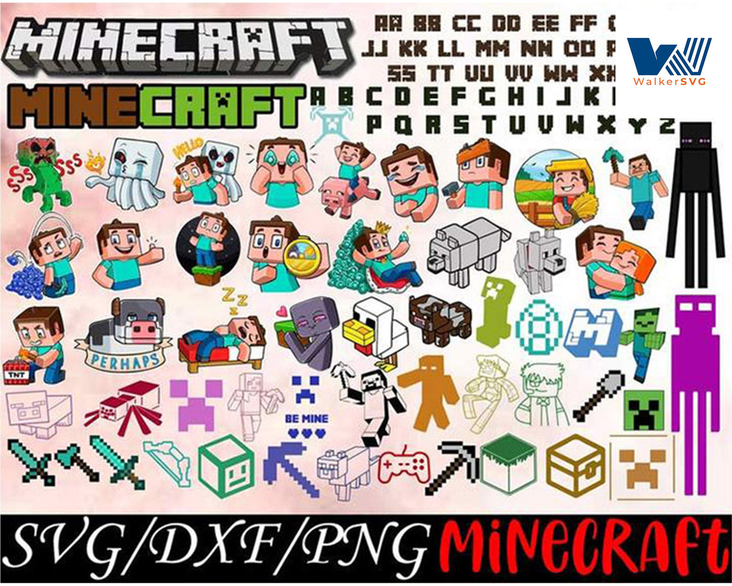 Minecraft SVG Bundle , 315+ files Minecraft SVG, EPS, PNG, DXF for Cricut, Silhouette