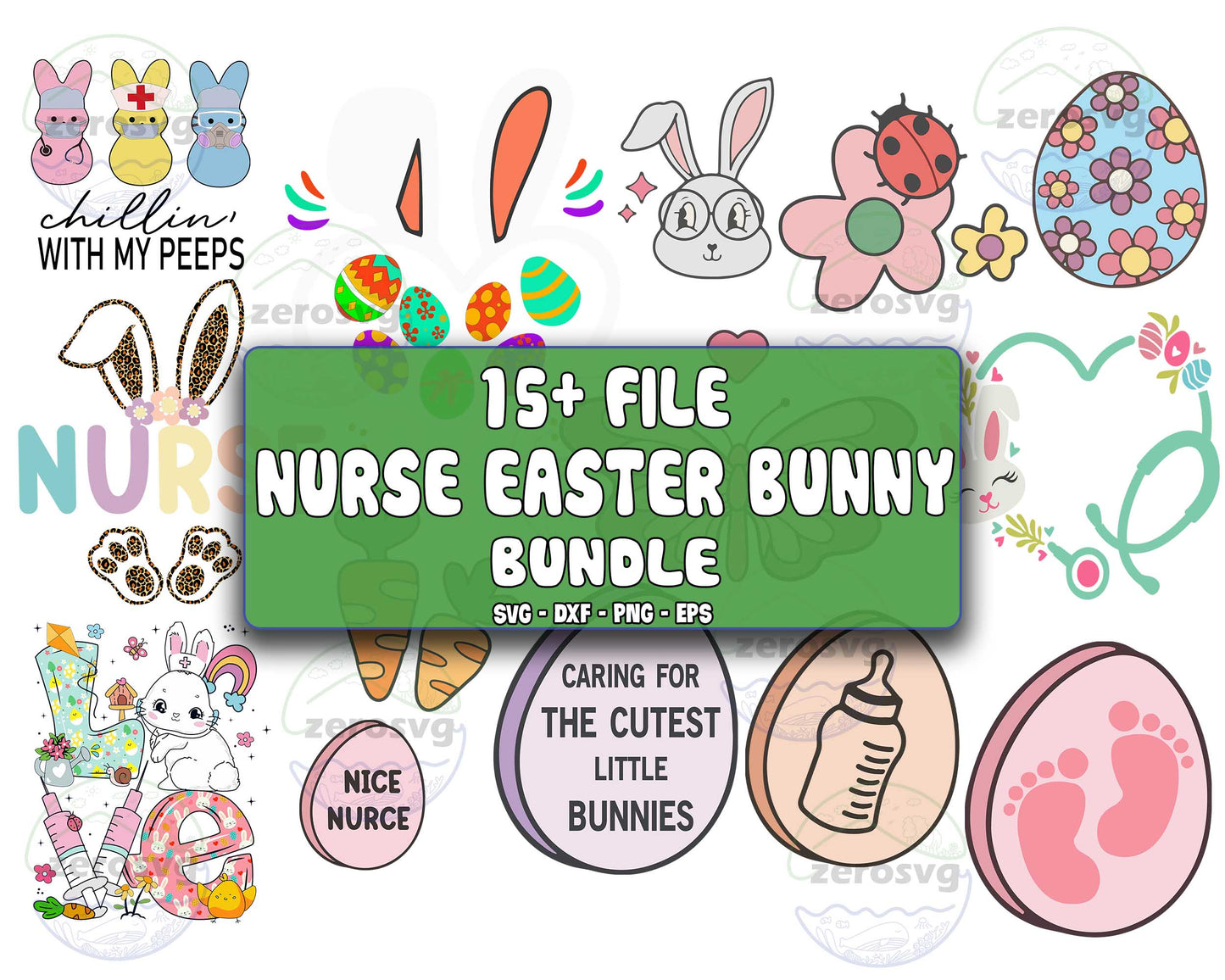 Nurse easter bunny svg,15+ file Nurse easter bunny bundle SVG, EPS, PNG, DXF for Cricut, Silhouette, digital download