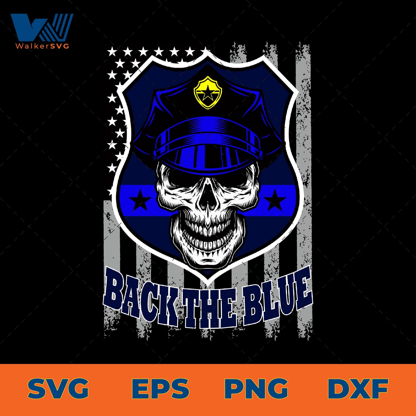 Back The Blue Flag Skull SVG