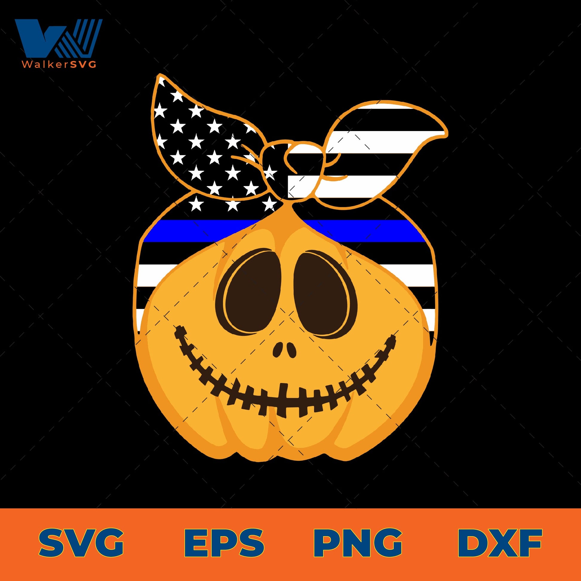 Pumpkin Head Thin Blue Line Turban SVG