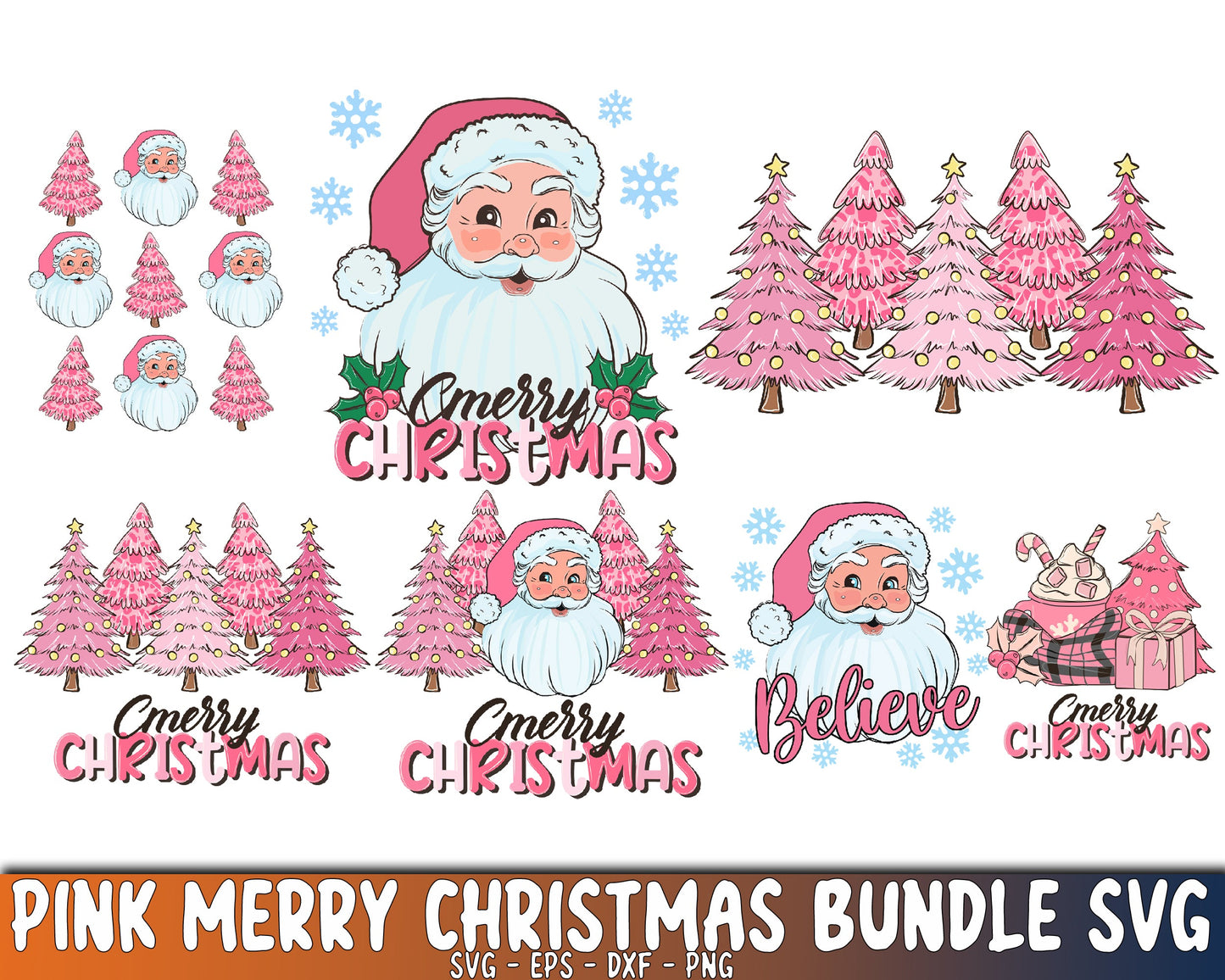 Pink Merry Christmas bundle svg - Mega Pink Merry Christmas SVG, EPS, PNG, DXF for Cricut, Silhouette