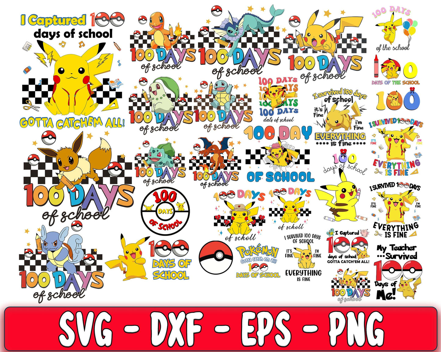 Pokemon 100 Days of School svg, 100 Days of School bundle SVG DXF PNG EPS , cricut , file cut , Silhouette, digital download, Instant Download