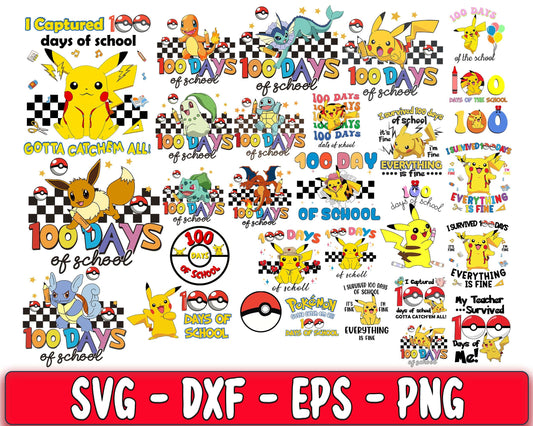 Pokemon 100 Days of School svg, 100 Days of School bundle SVG DXF PNG EPS , cricut , file cut , Silhouette, digital download, Instant Download