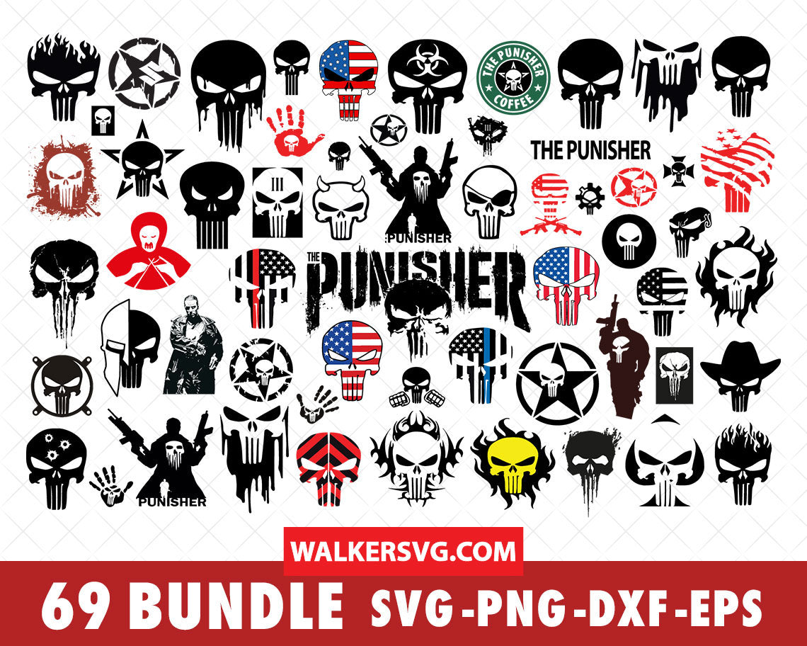 Punisher SVG Bundle - 275+ files Punisher SVG, EPS, PNG, DXF for Cricut, Silhouette