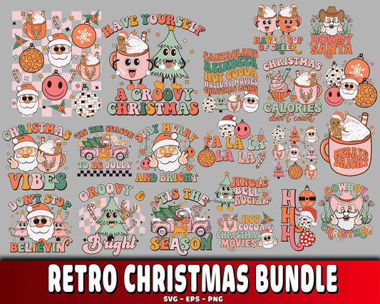 Retro christmas bundle  SVG EPS  PNG , Cutting Image, cricut , file cut , digital download ,Instant Download