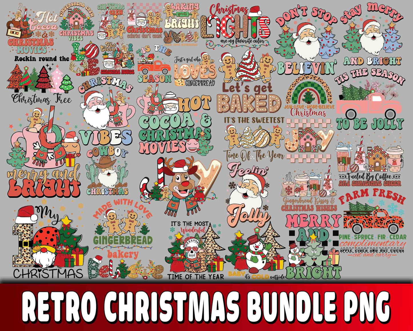 Retro christmas bundle PNG , Mega bundle Retro christmas PNG 8 , file cut , Silhouette, digital download, Instant Download