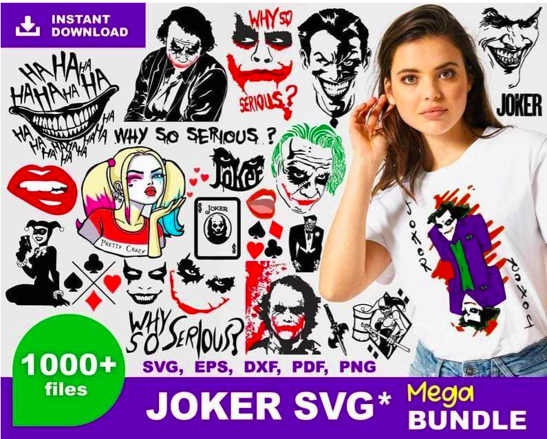 Joker SVG Bundle - 1000+ files Joker SVG, EPS, PNG, DXF for Cricut, Silhouette