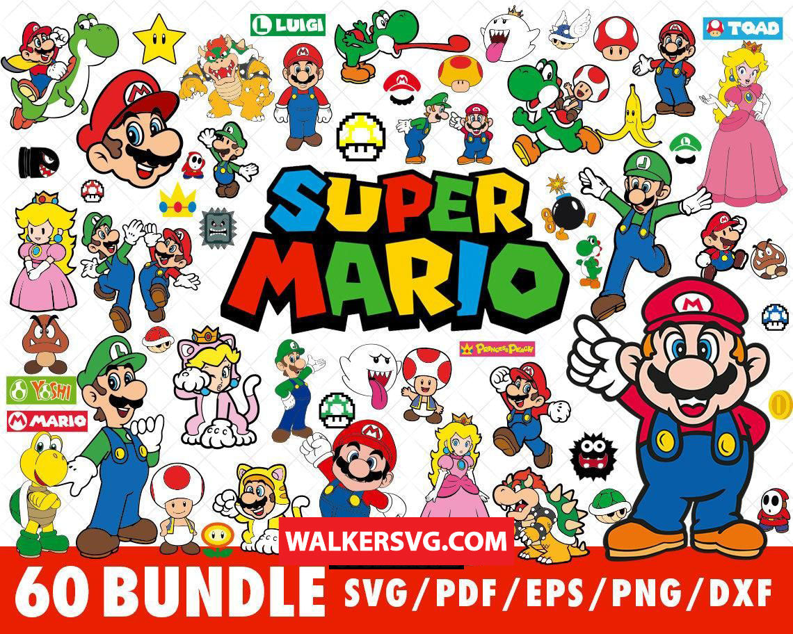 Super Mario SVG Bundle , 60+ files Super Mario SVG, EPS, PNG, DXF for ...