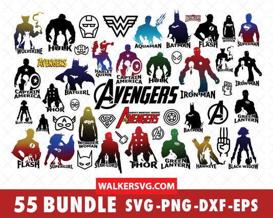 Superhero SVG Bundle - 220+ files Superhero SVG, EPS, PNG, DXF for Cricut, Silhouette