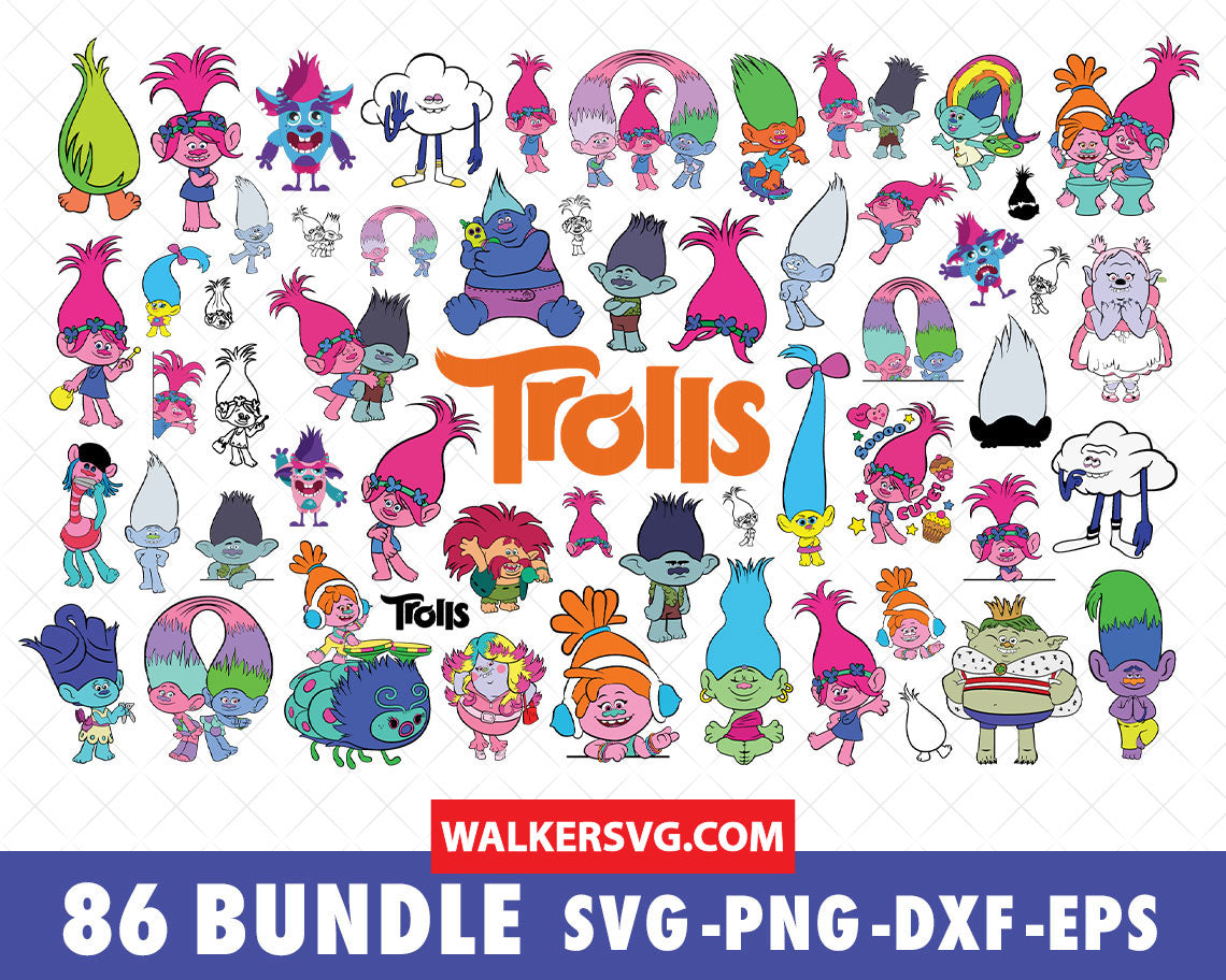 Trolls SVG Bundle 2.0 - 345+ files Trolls SVG, EPS, PNG, DXF for Cricut, Silhouette