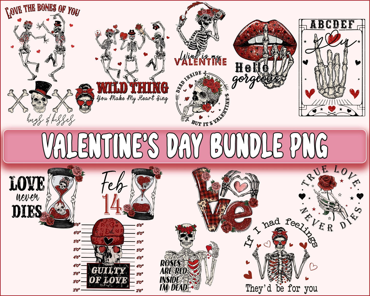 Skeleton Valentine's day bundle PNG , Skeleton valentine's day PNG, valentine's day sublimation, Digital Download, Instant Download