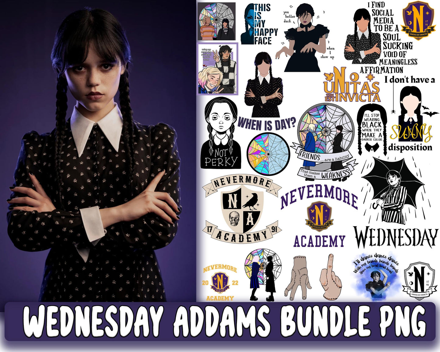 Wednesday Addams PNG Bundle - Netflix series bundle PNG - Wednesday Addams  bundle PNG , Silhouette, Digital Download