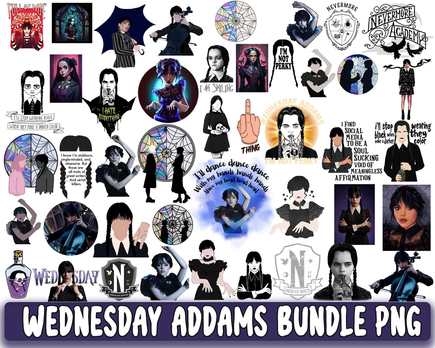 Wednesday Addams bundle PNG, Netflix series bundle PNG , Wednesday
