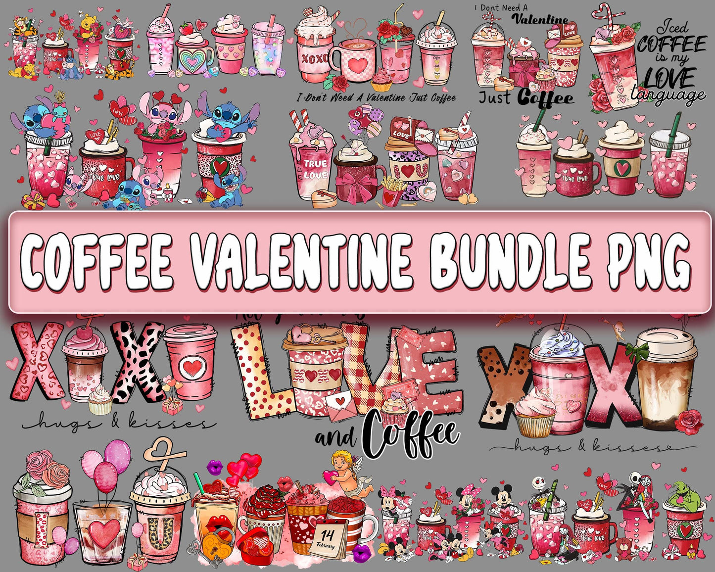 Valentine Day Bundle PNG , Coffee Valentine Bundle PNG, Cutting Image, File Cut , Digital Download, Instant Download