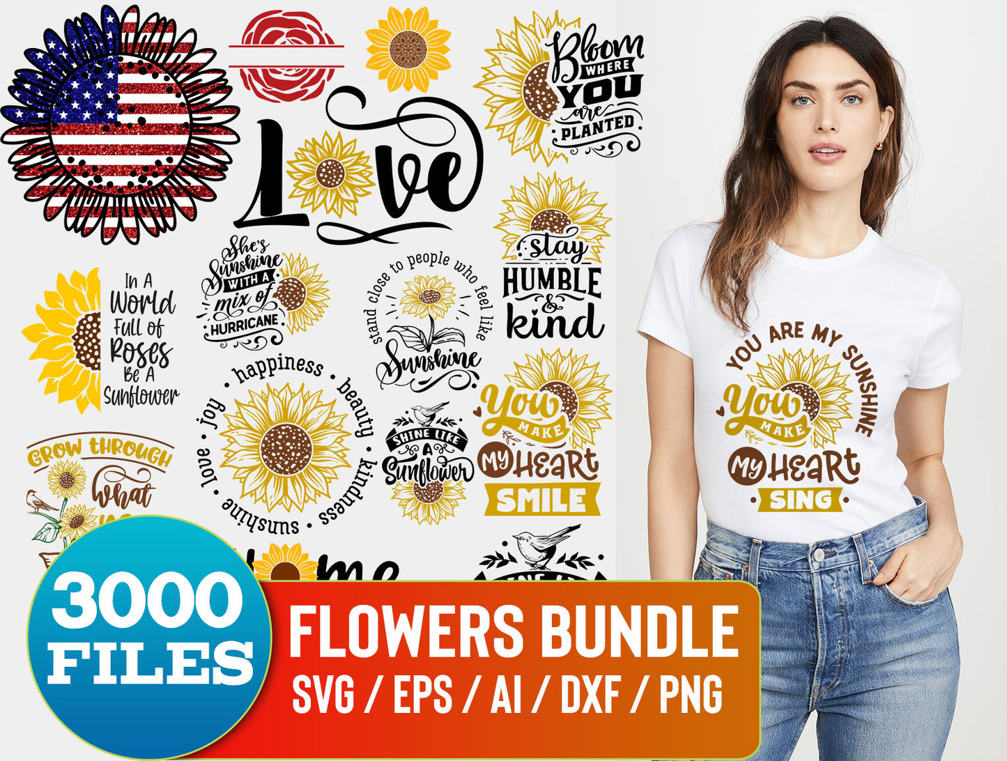 Flowers SVG Bundle - 2000+ files Flowers SVG, EPS, PNG, DXF for Cricut, Silhouette