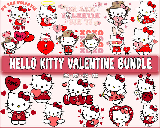 Hello Kitty valentine SVG bundle , Hello Kitty Valentines SVG DXF EPS PNG, Cutting Image, File Cut , Digital Download, Instant Download