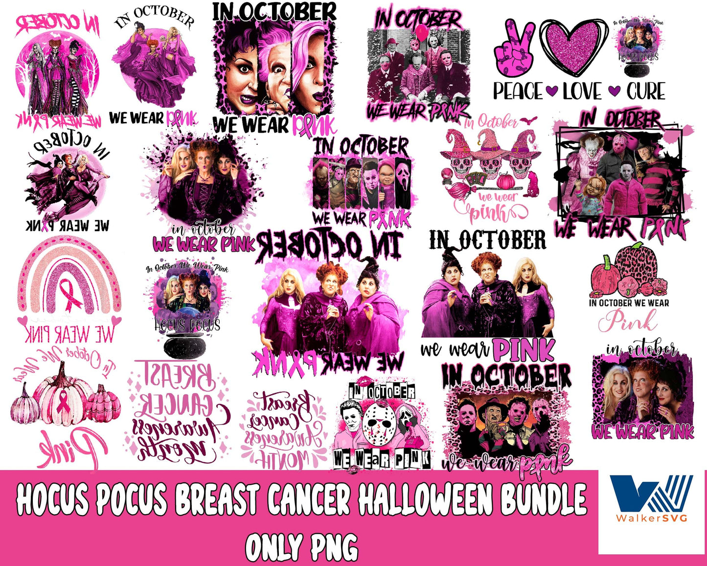 Hocus pocus breast cancer bundle png ,bundle halloween PNG , Silhouette , Digital download