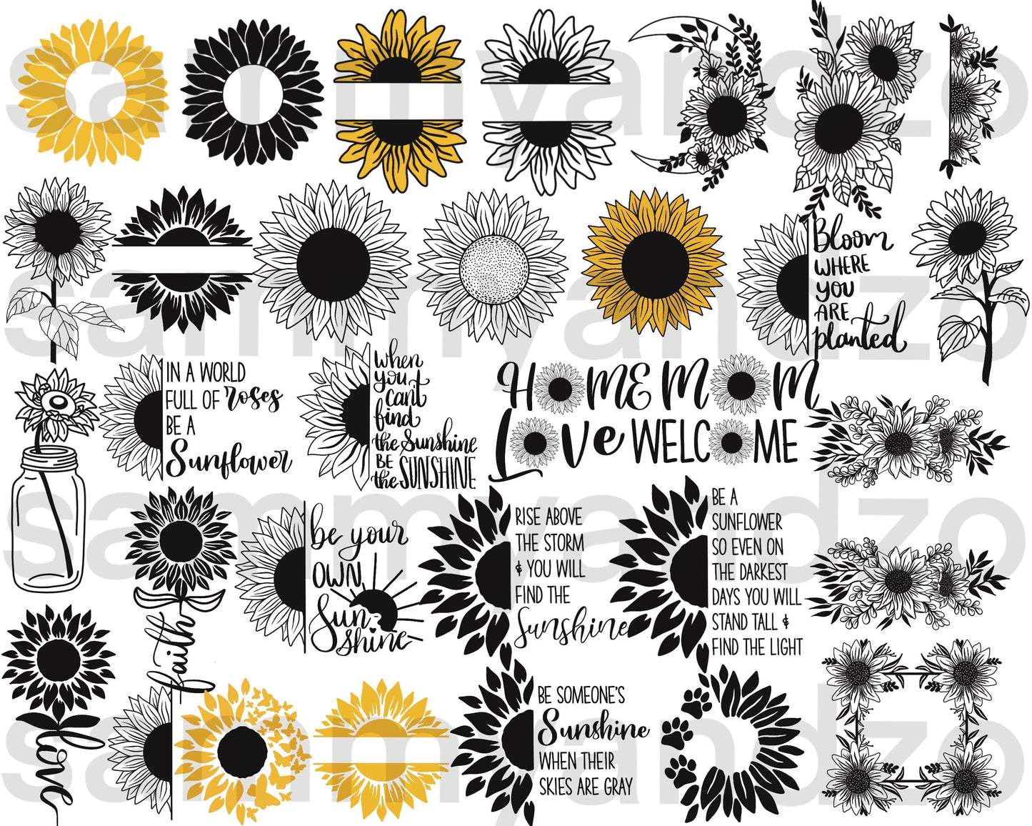 Sunflower SVG Bundle - 105+ files Sunflower SVG, EPS, PNG, DXF for Cricut, Silhouette