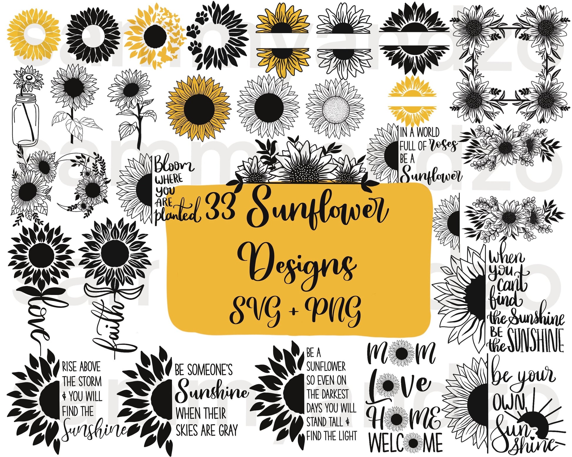 Sunflower SVG Bundle - 105+ files Sunflower SVG, EPS, PNG, DXF for Cricut, Silhouette