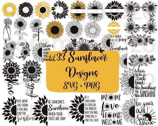 Sunflower SVG Bundle - 105+ files Sunflower SVG, EPS, PNG, DXF for Cricut, Silhouette