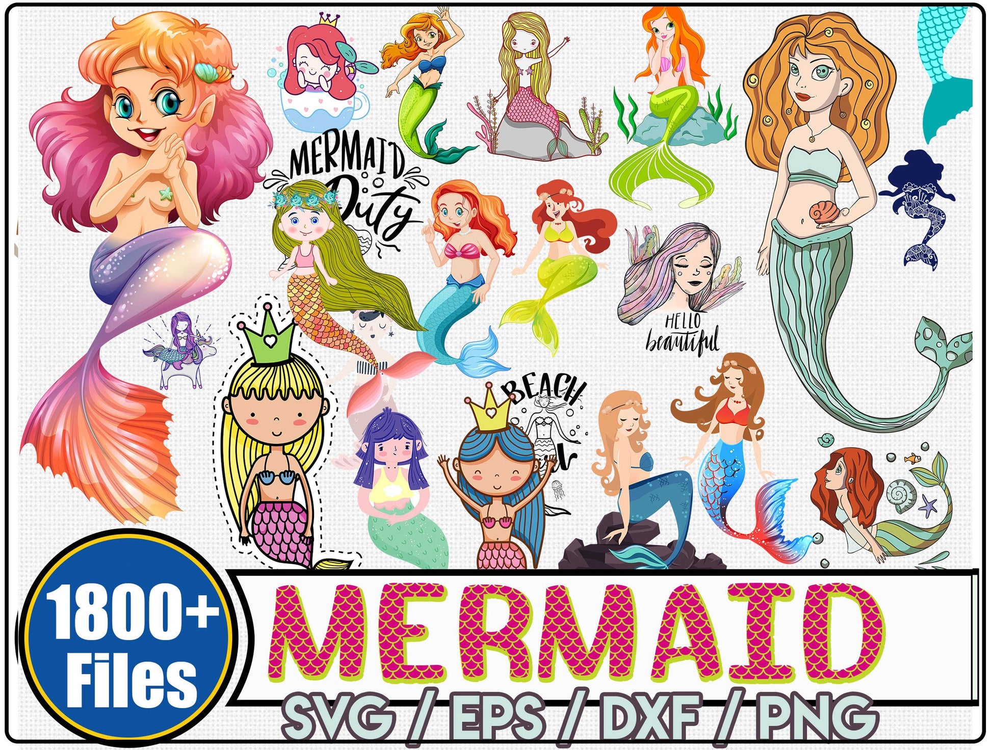 Mermaid SVG Bundle - 1800+ files Mermaid SVG, EPS, PNG, DXF for Cricut, Silhouette