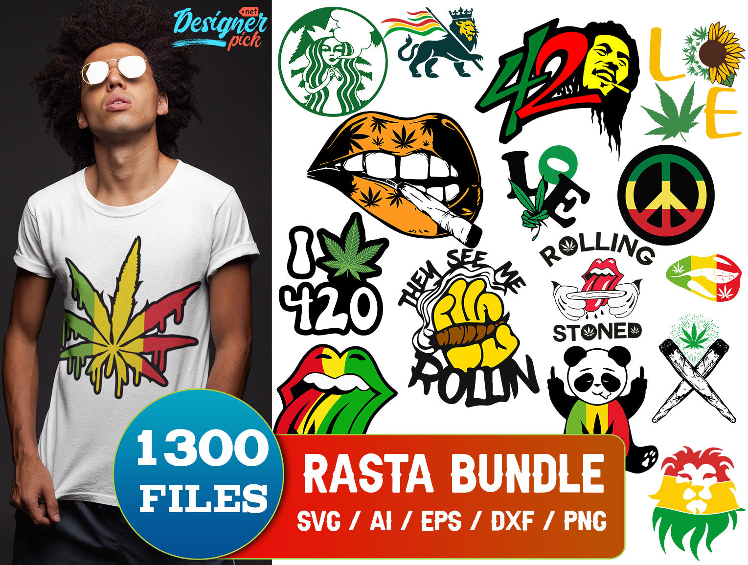 Rasta SVG Bundle - 1300+ files Rasta SVG, EPS, PNG, DXF for Cricut, Silhouette