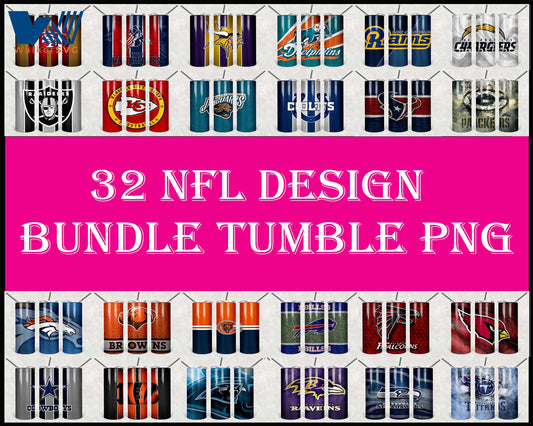 32 team NFL file tumbler Tumbler Designs Bundle PNG High Quality, Designs 20 oz sublimation, Bundle Design Template for Sublimation